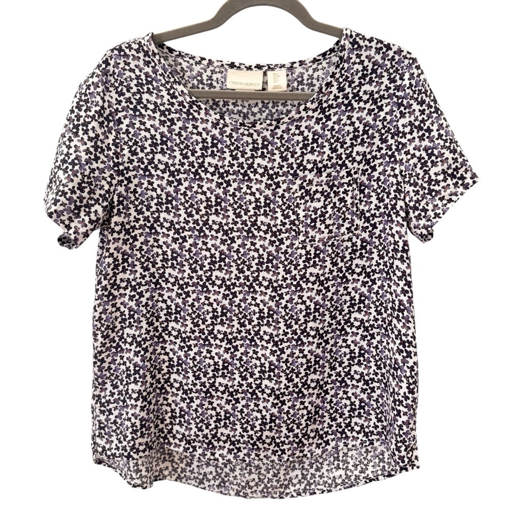 Cynthia Rowley 100% Linen Floral Short Sleeve Top Size Small